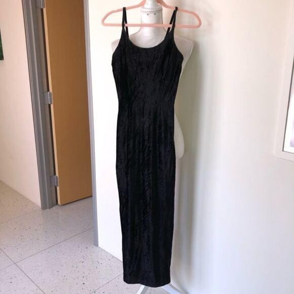 Rampage Black Slip Dress Womens Vintage 90s Ribbed Crushed Velvet Sleeveless - Picture 6 of 12